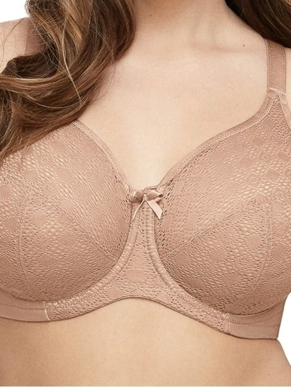 Glamorise Beige Lace Underwire Full-Coverage Bra